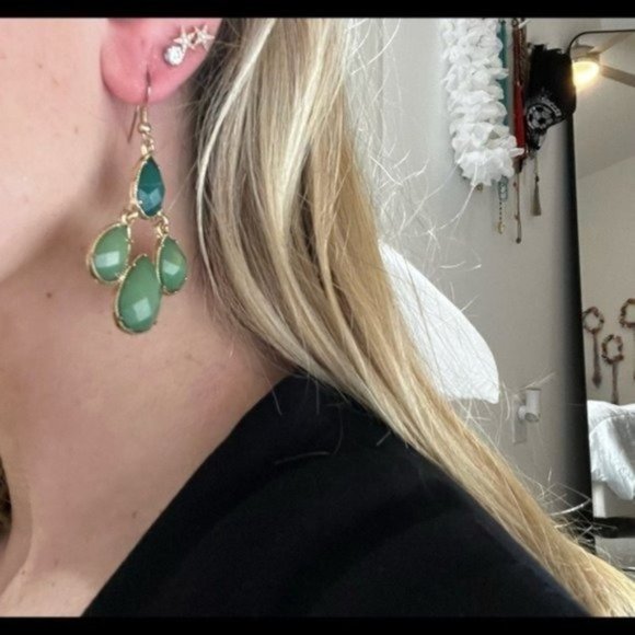 Multicolor Green Dangle Earrings - Gold Jewelry for Women - Dangling Earrings - Picture 2 of 4